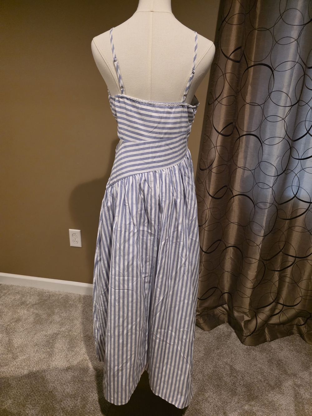 Striped Cut-Out Asymmetric Cami Maxi Dress. - Picture 6 of 6